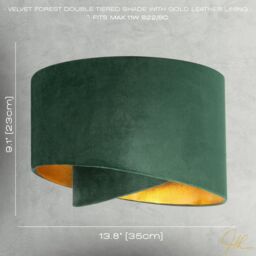 Happy Homewares Forest Green Velvet Fabric Pendant Shade with Gold Faux Leather Lining in Dark Green - thumbnail 7