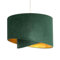 Happy Homewares Forest Green Velvet Fabric Pendant Shade with Gold Faux Leather Lining in Dark Green - thumbnail 2
