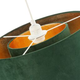 Happy Homewares Forest Green Velvet Fabric Pendant Shade with Gold Faux Leather Lining in Dark Green - thumbnail 5