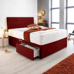 PARADISE BEDS LTD Orthopedic Divan Bed Set With Memory Foam Spring Mattress in Dark Red - Size: Double
