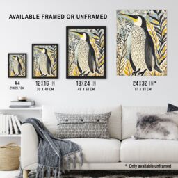 "Artery8 Rustic Penguin Quirky Botanical Animal Portrait Framed Art Print in Yellow - Size: W12"" x H16""" - thumbnail 3
