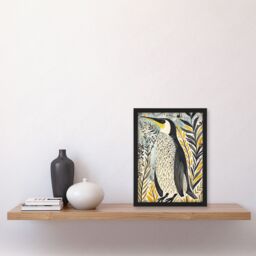 "Artery8 Rustic Penguin Quirky Botanical Animal Portrait Framed Art Print in Yellow - Size: W12"" x H16""" - thumbnail 4