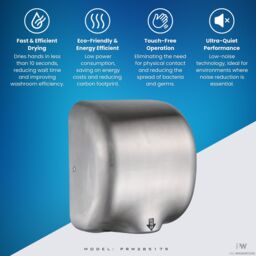 MYLEK Pro Washroom Bathroom Hand Dryer 1300w Stainless in Silver - thumbnail 4