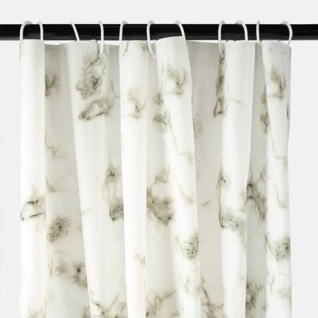 KORVIXA Marble Shower Curtain with 12 Hooks in White - Size: 180 cm width x 180 cm drop - image 1