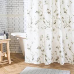 KORVIXA Marble Shower Curtain with 12 Hooks in White - Size: 180 cm width x 180 cm drop - thumbnail 4