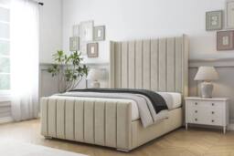 "Sloomy Sofia Chrome Plush Bed Frame With 50"" Upholstered Headboard in Cream - Size: Single" - thumbnail 2