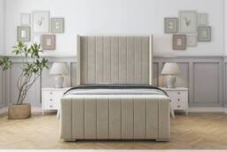 "Sloomy Sofia Chrome Plush Bed Frame With 50"" Upholstered Headboard in Cream - Size: Single" - thumbnail 1