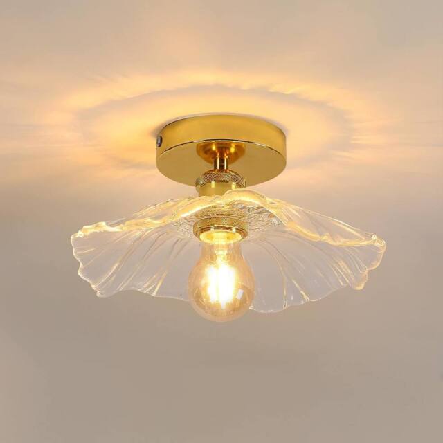 Goeco Ceiling Light for Hallway E27 Flower Shape Ceiling Light Crystal Glass in Gold - image 1