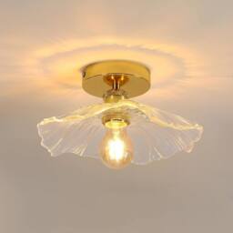 Goeco Ceiling Light for Hallway E27 Flower Shape Ceiling Light Crystal Glass in Gold - thumbnail 1