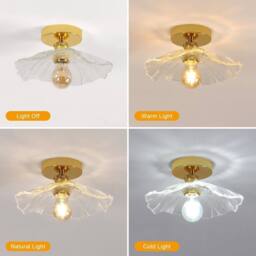 Goeco Ceiling Light for Hallway E27 Flower Shape Ceiling Light Crystal Glass in Gold - thumbnail 6