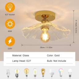 Goeco Ceiling Light for Hallway E27 Flower Shape Ceiling Light Crystal Glass in Gold - thumbnail 2