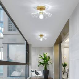 Goeco Ceiling Light for Hallway E27 Flower Shape Ceiling Light Crystal Glass in Gold - thumbnail 9