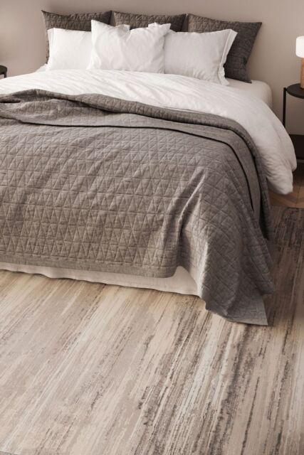 Kukoon Grey Striped Distressed Living Room Area Rug Bedroom Floor Runner Mat in Beige - Size: 200 cm x 290 cm - image 1