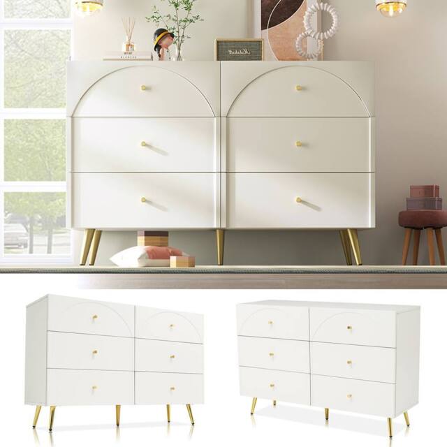 Fascinate Cream White 6-Drawer Chest of Drawers with Arched Fronts - image 1