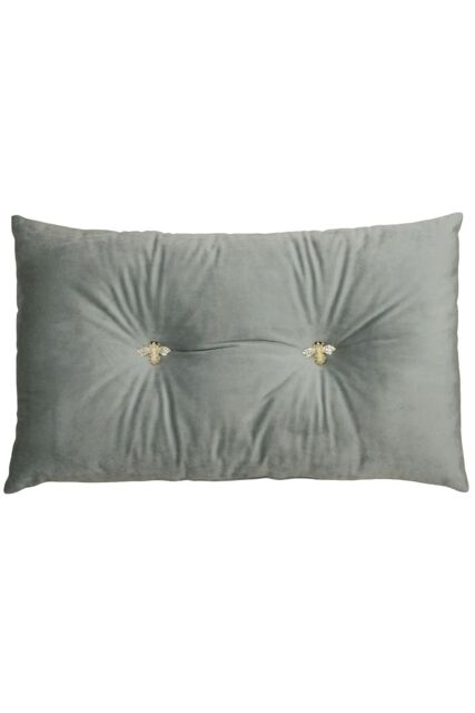 Paoletti Bumble Bee Embroidered Buttoned Velvet Ready Filled Cushion in Silver - Size: 30 cm x 50 cm - image 1