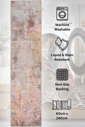 Kukoon Washable Runner Rug Beige Metallic Long Hallway Carpet Mat 60cm x 240cm in Light Pink - Size: 60 cm x 240 cm - thumbnail 1