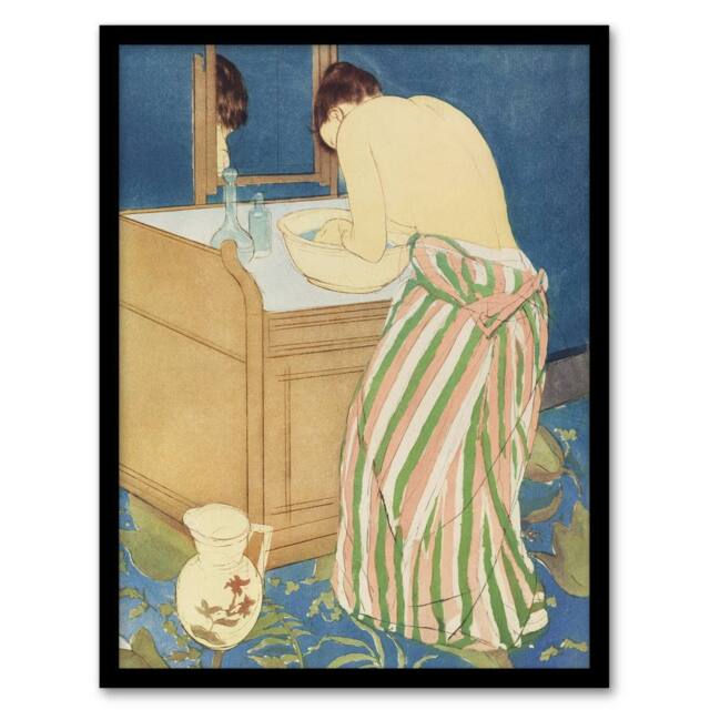 "Artery8 Woman Bathing at her Dressing Table Cassatt Framed Wall Art Print in Blue - Size: W12"" x H16""" - image 1