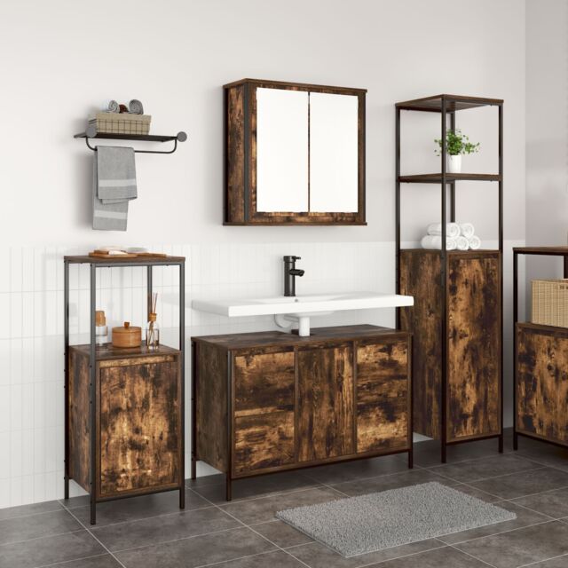 Berkfield Home 3-Piece Bathroom Furniture Set in Smoked Oak Engineered Wood in Brown - image 1