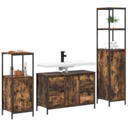 Berkfield Home 3-Piece Bathroom Furniture Set in Smoked Oak Engineered Wood in Brown - thumbnail 3
