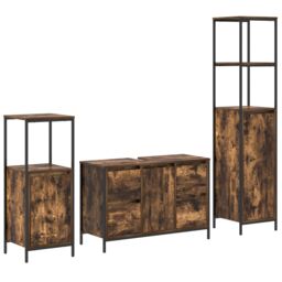 Berkfield Home 3-Piece Bathroom Furniture Set in Smoked Oak Engineered Wood in Brown - thumbnail 2