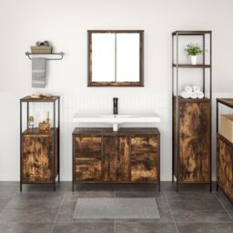 Berkfield Home 3-Piece Bathroom Furniture Set in Smoked Oak Engineered Wood in Brown - thumbnail 4