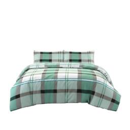 Snug City Duvet Cover & Pillowcase Set Tartan Check Design Polycotton Linen in Green - Size: Single - thumbnail 2