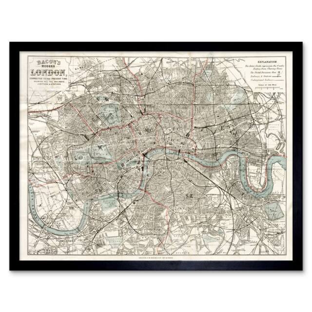 "Artery8 Map Bacon 1883 London City England Plan Chart 12x16"" Framed Art Print in Beige - Size: W12"" x H16""" - image 1