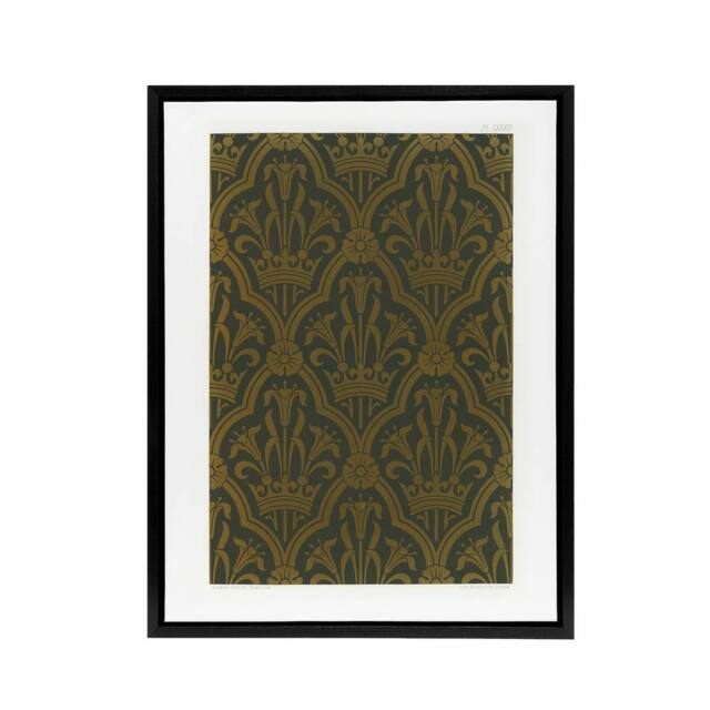 "Artery8 Lily & Crown Art Deco Pattern Audsley Framed Canvas Wall Art Print in Gold - Size: W12"" x H16""" - image 1