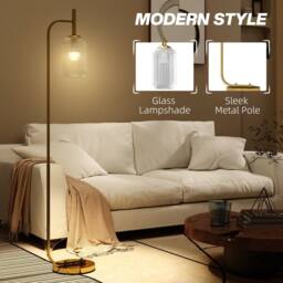 Wyld Haus Lamittu Gold Tone Metal Floor Lamp with Textured Glass Shade - thumbnail 5
