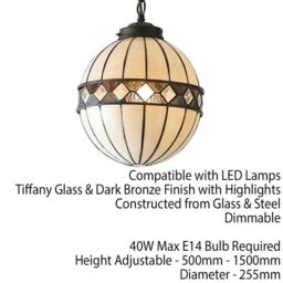 Loops Tiffany Glass Hanging Ceiling Pendant Light Bronze & Natural Globe Shade i00117 in Clear - thumbnail 2