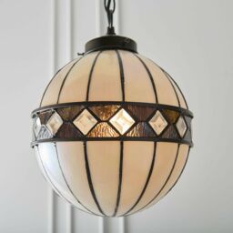 Loops Tiffany Glass Hanging Ceiling Pendant Light Bronze & Natural Globe Shade i00117 in Clear - thumbnail 3