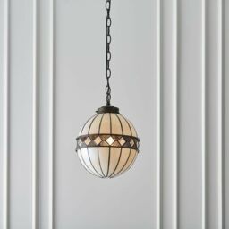 Loops Tiffany Glass Hanging Ceiling Pendant Light Bronze & Natural Globe Shade i00117 in Clear - thumbnail 5