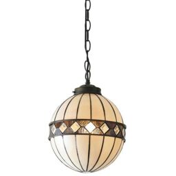 Loops Tiffany Glass Hanging Ceiling Pendant Light Bronze & Natural Globe Shade i00117 in Clear - thumbnail 4