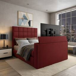 PARADISE BEDS LTD Royal Upholstered Dream Sleep Tv Bed With Ottoman Lift Storage in Dark Red - Size: Super King - thumbnail 1