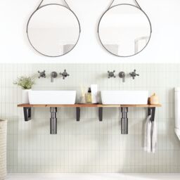 Berkfield Home Basin Shelf Wall Mounted Steel & Solid Wood Acacia in Brown - thumbnail 3
