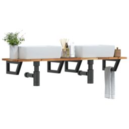 Berkfield Home Basin Shelf Wall Mounted Steel & Solid Wood Acacia in Brown