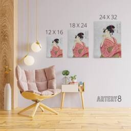 "Artery8 Woman With Glass Pipe Portrait Canvas Wall Art Print Kitagawa in Pink - Size: W18"" x H24""" - thumbnail 4