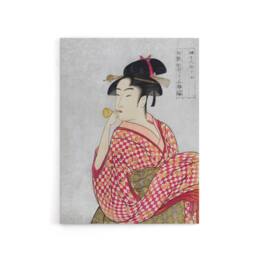 "Artery8 Woman With Glass Pipe Portrait Canvas Wall Art Print Kitagawa in Pink - Size: W18"" x H24""" - thumbnail 1