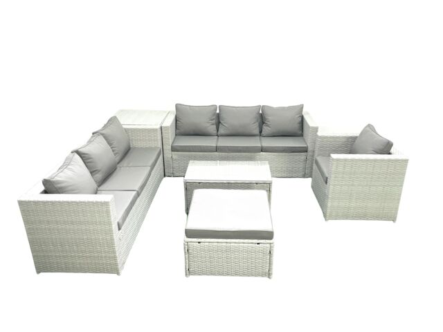 Fimous Wicker PE Rattan Sofa Garden Furniture Set with Armchair Oblong Coffee Table Big Footstool Side Table Light Grey Mixed - image 1