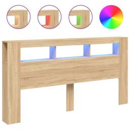 Berkfield Home LED Headboard Sonoma Oak 200 cm Engineered Wood in Light Brown - thumbnail 1