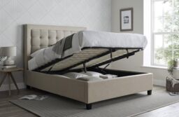Rest Relax Barcelona Oatmeal Fabric Ottoman Bed in Natural - Size: Double - thumbnail 1