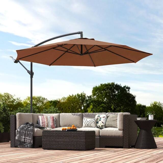 OUTSUNNY 3(m) Garden Banana Parasol Cantilever Umbrella w/ Base, Coffee in Brown - Size: 3m x 3m