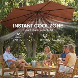 OUTSUNNY 3(m) Garden Banana Parasol Cantilever Umbrella w/ Base, Coffee in Brown - Size: 3m x 3m - thumbnail 4