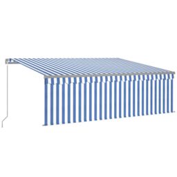 Berkfield Home Manual Retractable Awning with Blind&LED 4x3m Blue&White in Blue - thumbnail 2