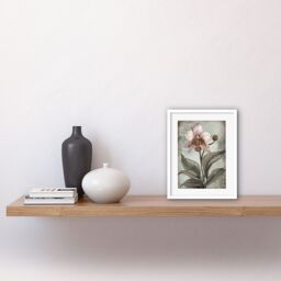"Artery8 Wall Art Print Art Nouveau Pink Orchid Bloom Flower Watercolour Artwork Framed 9X7 Inch in White - Size: W7"" x H9""" - thumbnail 2