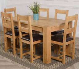 Thats Furniture Kuba 150 x 85 cm Chunky Medium Oak Dining Table & 6 Lincoln Chairs in Brown - thumbnail 1