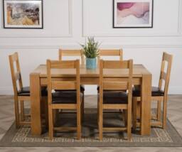 Thats Furniture Kuba 150 x 85 cm Chunky Medium Oak Dining Table & 6 Lincoln Chairs in Brown - thumbnail 2