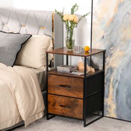 Costway Industrial 2-Drawer Storage Cabinet Dresser Organizer Removable Fabric Drawers in Brown - thumbnail 3