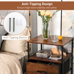 Costway Industrial 2-Drawer Storage Cabinet Dresser Organizer Removable Fabric Drawers in Brown - thumbnail 5