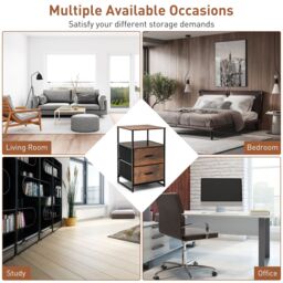 Costway Industrial 2-Drawer Storage Cabinet Dresser Organizer Removable Fabric Drawers in Brown - thumbnail 6